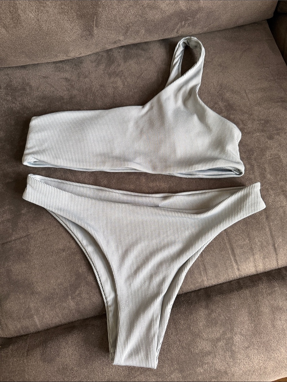 SHEIN Ribbed One-Shoulder Bikini Set in blue